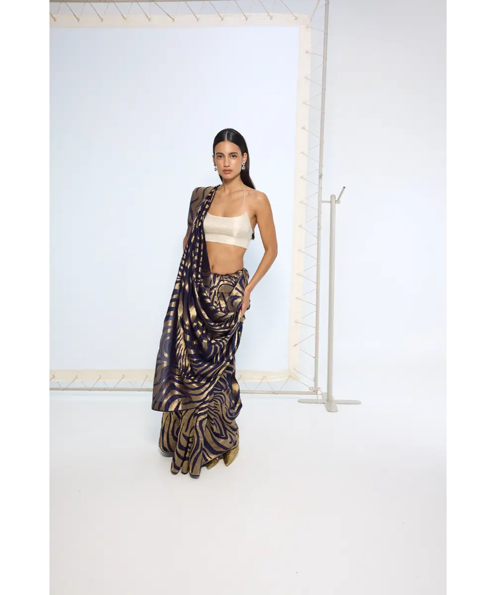 EKAYA BANARAS - Handwoven Blue & Gold Silk Saree